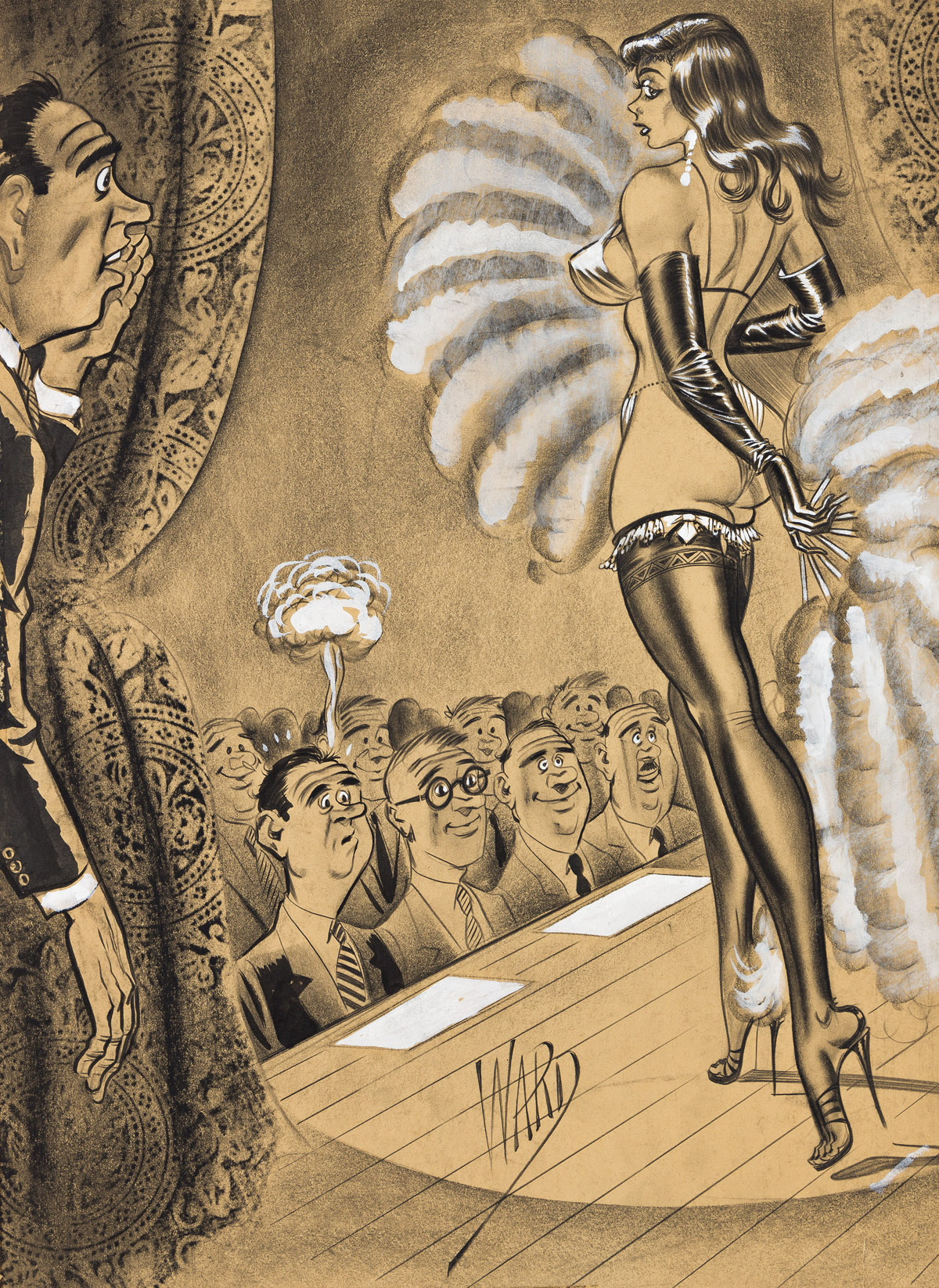 BILL WARD (1919-1998) Flossie-be careful not to fan the guy in the first row-hes aft to burst into flames! [CARTOON / PIN-UP]